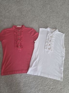 Tory Burch Women's Ruffle-Placket Sleeveless Tops - Pink & White